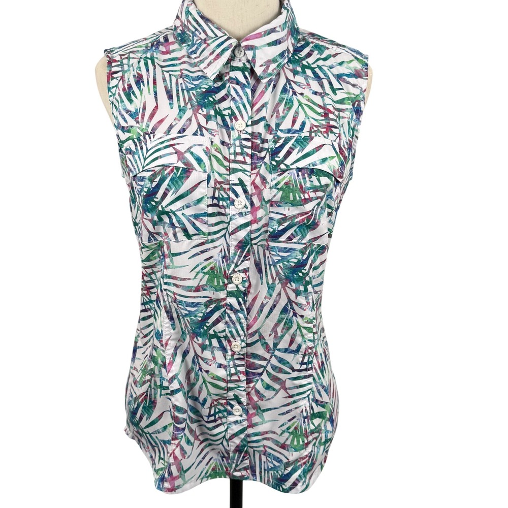 Reel Legends Mariner S Sleeveless Fishing Shirt Colorful Palm Tropical Saltwater